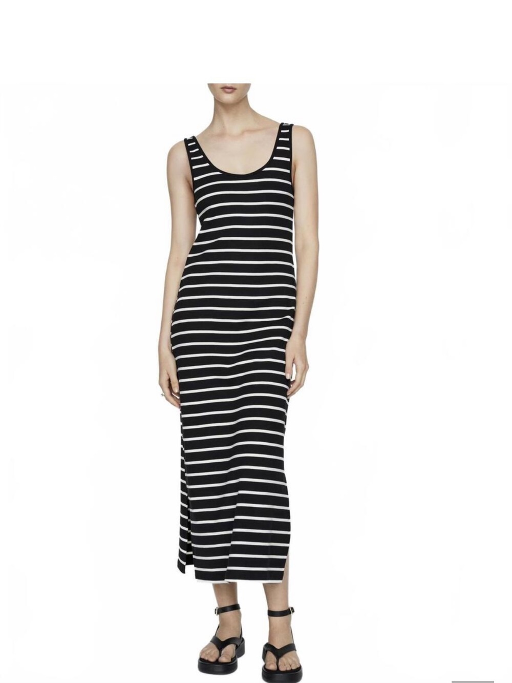 Mango Striped Black & White Tank Maxi Dress size small 4
